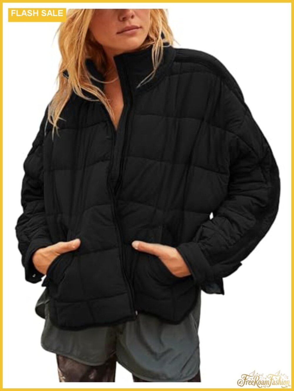 Quilted Puffer Jacket Women Lightweight Zip Up Padded Coat with Pockets